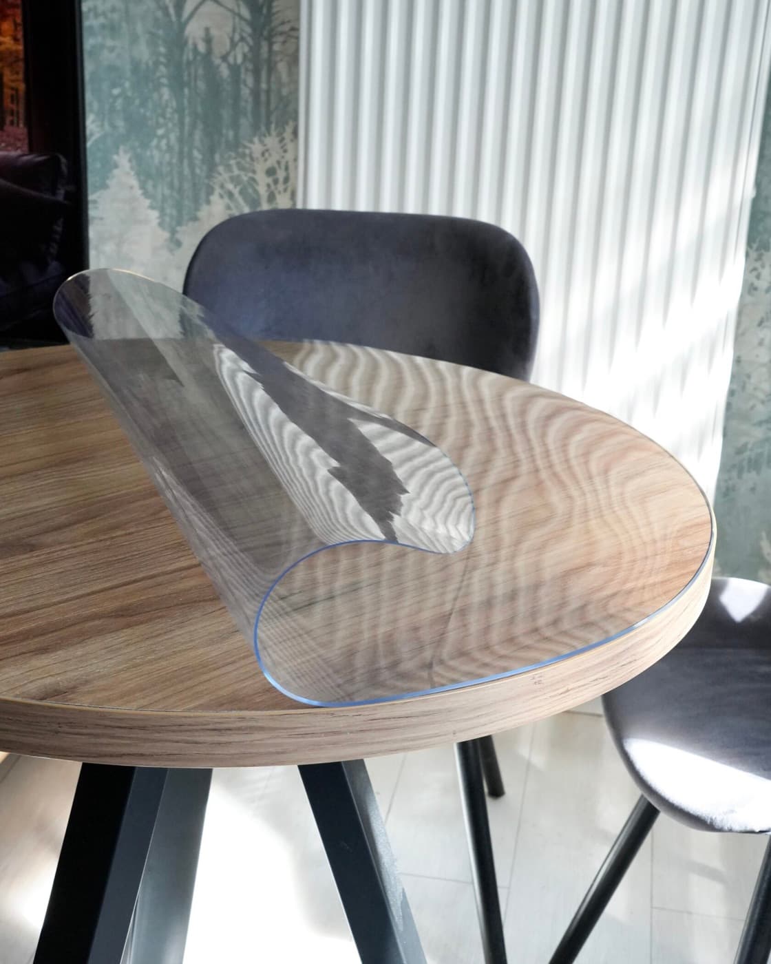Transparent Ø90 cm soft glass gloss protective mat for round table top